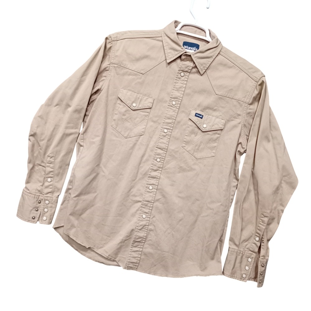 Wrangler Mens Tan Khaki Western Snap Front Cotton Twill Shirt L WW70140